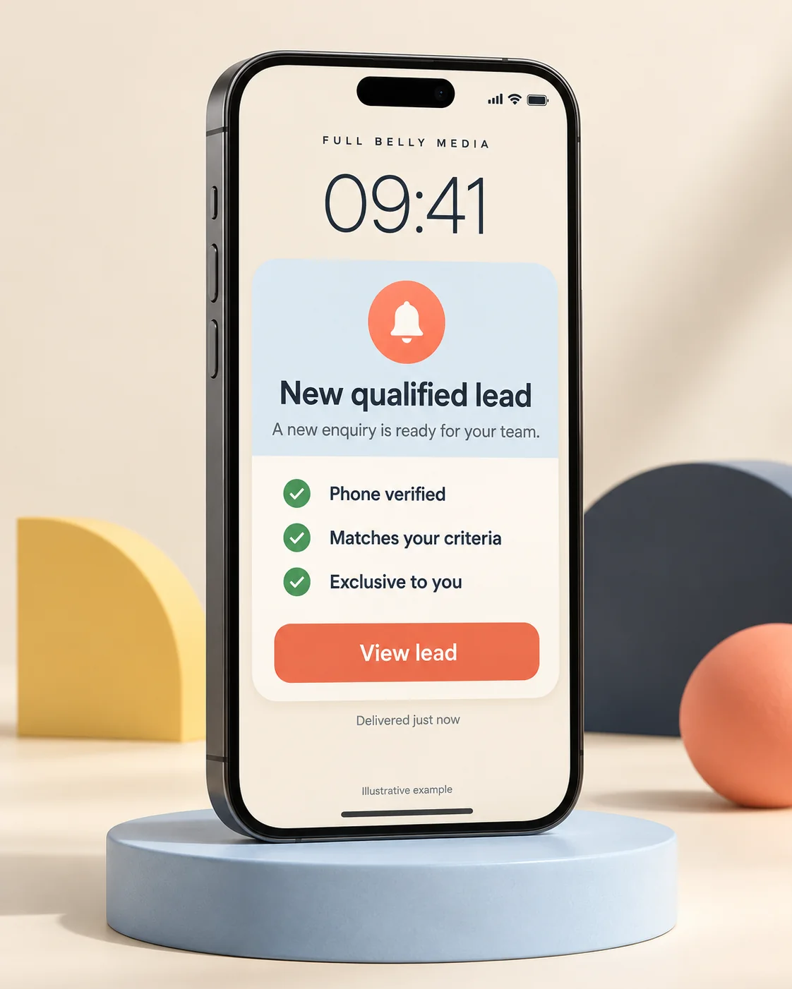 Phone showing a new qualified lead notification that is phone verified and exclusive